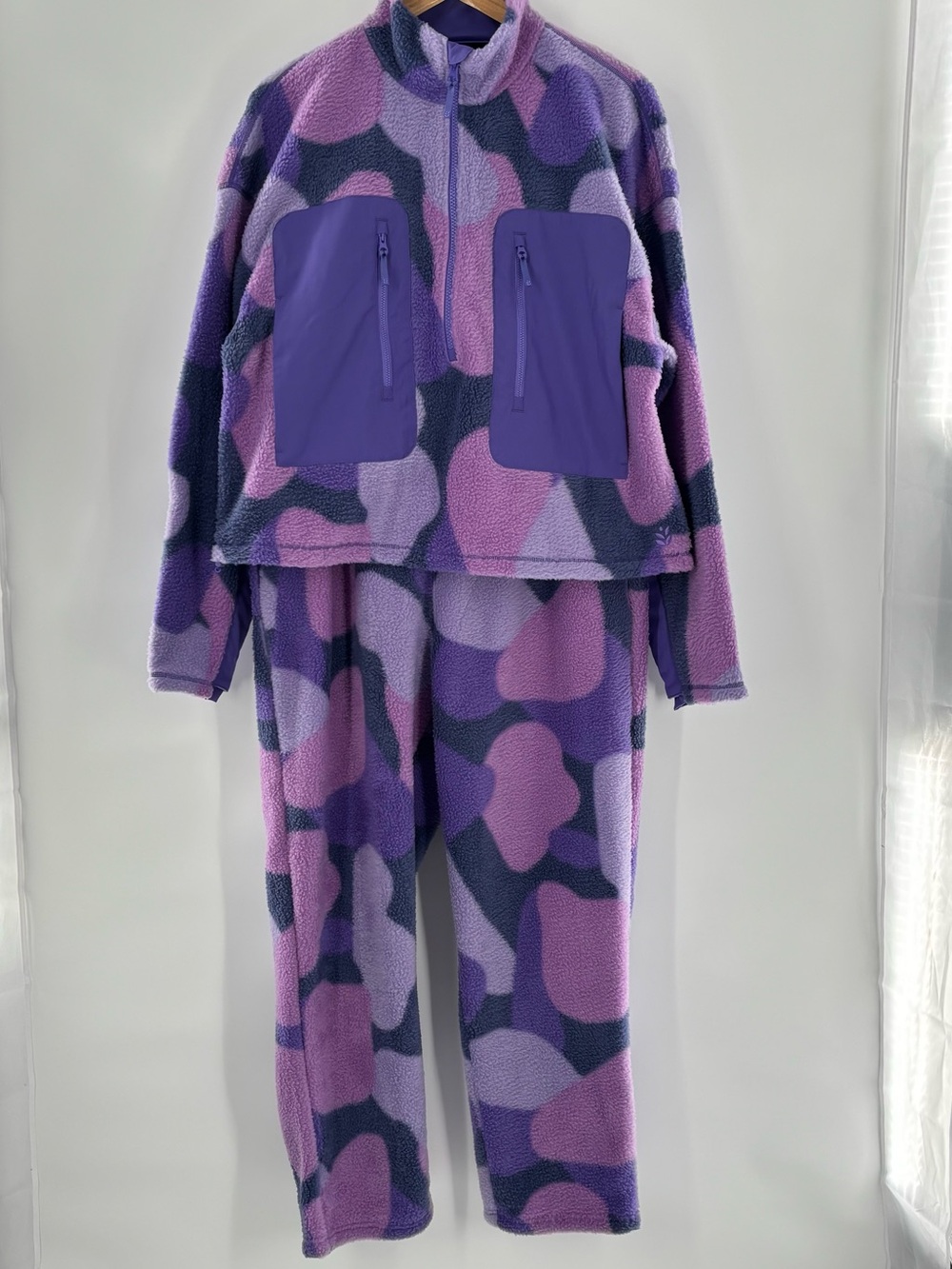Wild Rye Fleece Set Purple Camo Women’s L  3/4 Zip Pullover & Pants Cozy NEW